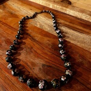 Vintage Chinese cloisonné painted bead necklace